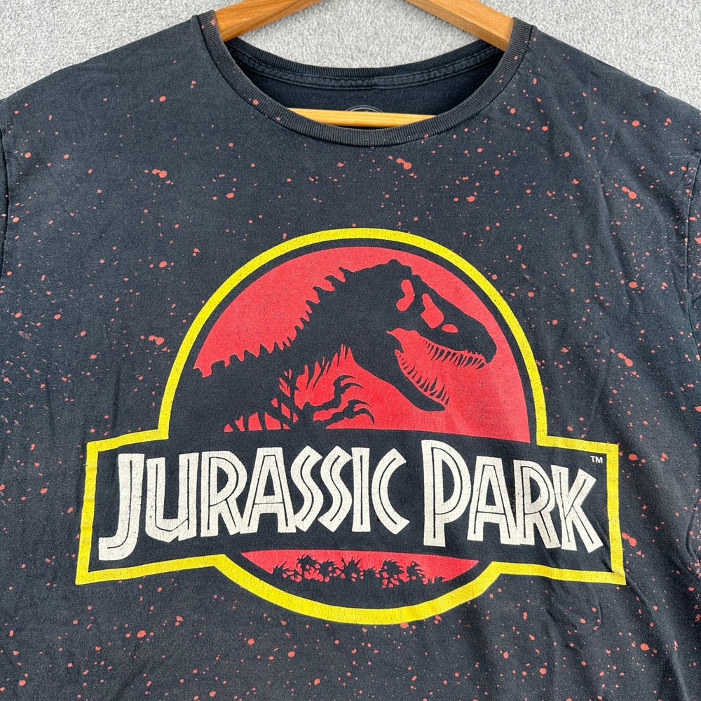 Jurassic Park T-Shirt Mens L Splatter Graphic Black Movie Tee Universal Studios